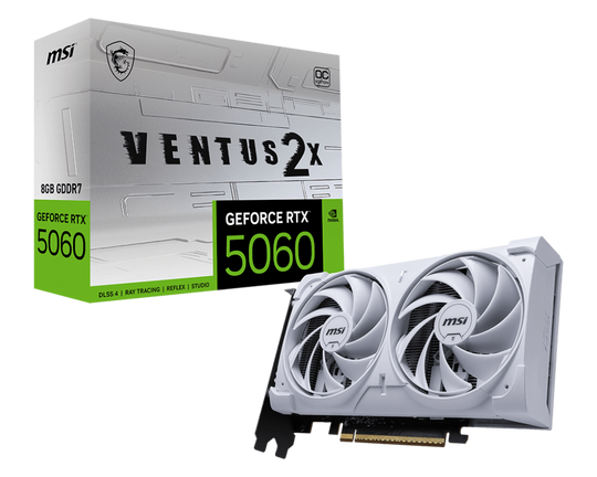 كرت شاشة إم إس آي جيفورس RTX 5060 VENTUS 2X OC وايت 8 جيجابايت GDDR7 – بسرعة 2625 ميجاهرتز