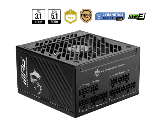 MSI MPG A1250GS PCIE5 1250W PSU 80 PLUS Cybernetics Gold Modular ATX 3.1 PCIe 5.1 Power Supply