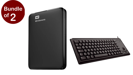 GiGate Bundle, Western Digital WD Elements Portable External Hard Drive 4 TB Black+CHERRY Keyboard PS/2 QWERTY US English Black