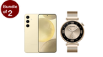 باقة GiGate تضمن جوال سامسونج جالكسي S24، مقاس 6.2 بوصة، 256 جيجابايت / 8 جيجابايت، شريحتين مزدوجة 5G باللون الأصفر + ساعة ذكية هواوي GT4 مقاس 1.32 بوصة AMOLED، ذهبي رقمي، واي فاي، نظام تحديد المواقع العالمي.