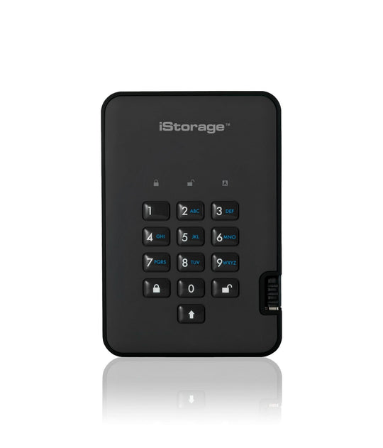 iStorage diskAshur2 256-bit 500GB USB 3.2 secure encrypted hard drive - Black IS-DA2-256-500-B