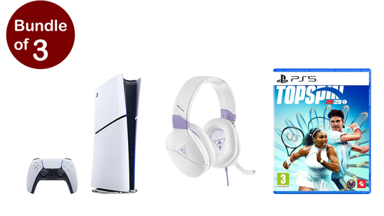 PlayStation 5 Digital Edition Slim Console, 1TB, White+TopSpin 2K25, PS5 Game+Headset Band Gaming Purple, White