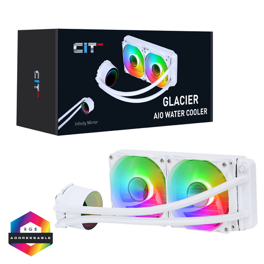 CiT Pro Glacier 240mm Infinity ARGB White AIO Liquid Cooler - CIT-PRO-GLW-240