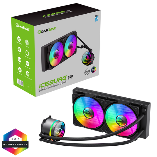 GameMax Iceburg 240mm ARGB All-in-One Liquid Cooler - Black - GMX-ICB-240ARGB