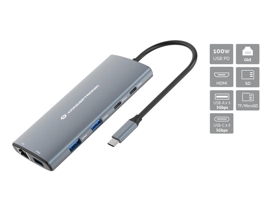 Conceptronic 10-in-1 USB-C Docking Station Grey