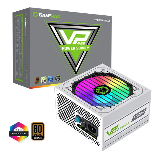 GameMax VP700w White RGB 80+ Bronze PSU Semi-Modular Power Supply - PSUGMXVP700SMODWHT