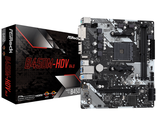 ASRock B450M-HDV R4.0 AM4 DDR4 Micro ATX Motherboard