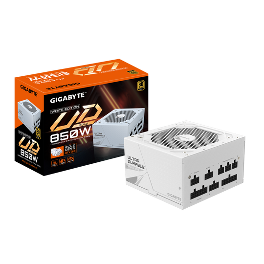 Gigabyte UD850GM PG5 WHITE 850W 80 PLUS Gold Rated PCIe 5.0 Fully Modular ATX Power Supply - GP-UD850GM PG5W GUK1