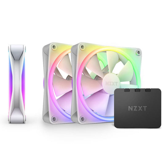 مجموعة مروحات NZXT F120 RGB DUO الثلاثية، 12 سم، باللون الأبيض، مزودة بإضاءة RGB، عدد 3 قطع