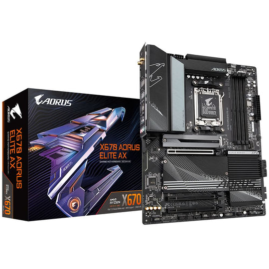 لوحة أم جيجابايت اوروس X670 ELITE AX، معالج AMD مقبس AM5، شريحة X670، ذاكرة DDR5، بحجم ATX